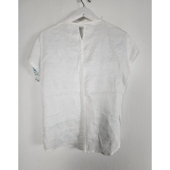 J. Jill Love Linen Womens White & Blue Paisley V-Neck Short Sleeve Top Medium - Picture 2 of 6